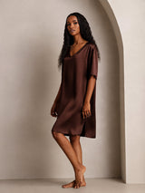 [Brown] SilkSilky-CA Half Sleeve V Neck Nightgown 007