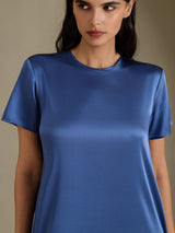 [Real Teal] SilkSilky-CA Short Sleeve Crew Neck Dress 004