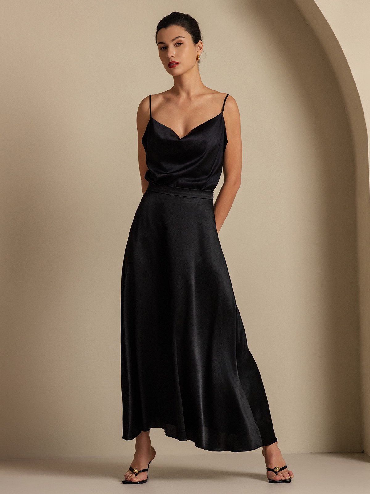 [Black] SilkSilky-CA 19Momme Silk Skirt 006