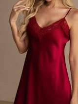 [Wine] SilkSilky-CA Spaghetti Strap V Neck Nightgown 008