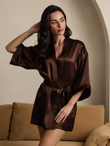 [Coffee] SilkSilky-CA 3/4 Sleeve Women's Robe 004