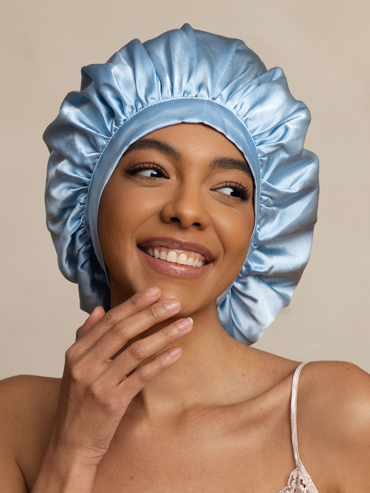 [Light Blue] SilkSilky-CA Pure Silk Sleep Cap 001