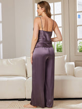 [Purple Gray] SilkSilky-CA Spaghetti Strap V Neck Camisole Set 002