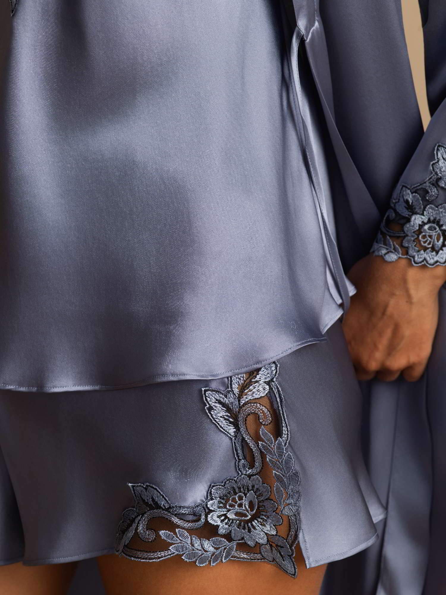 [Steel Blue] SilkSilky-CA Pure Silk Long Sleeve Split Women's Pajamas 005