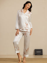 [White] SilkSilky-CA 19Momme Long Sleeve Notch Collar Women's Pajamas 003