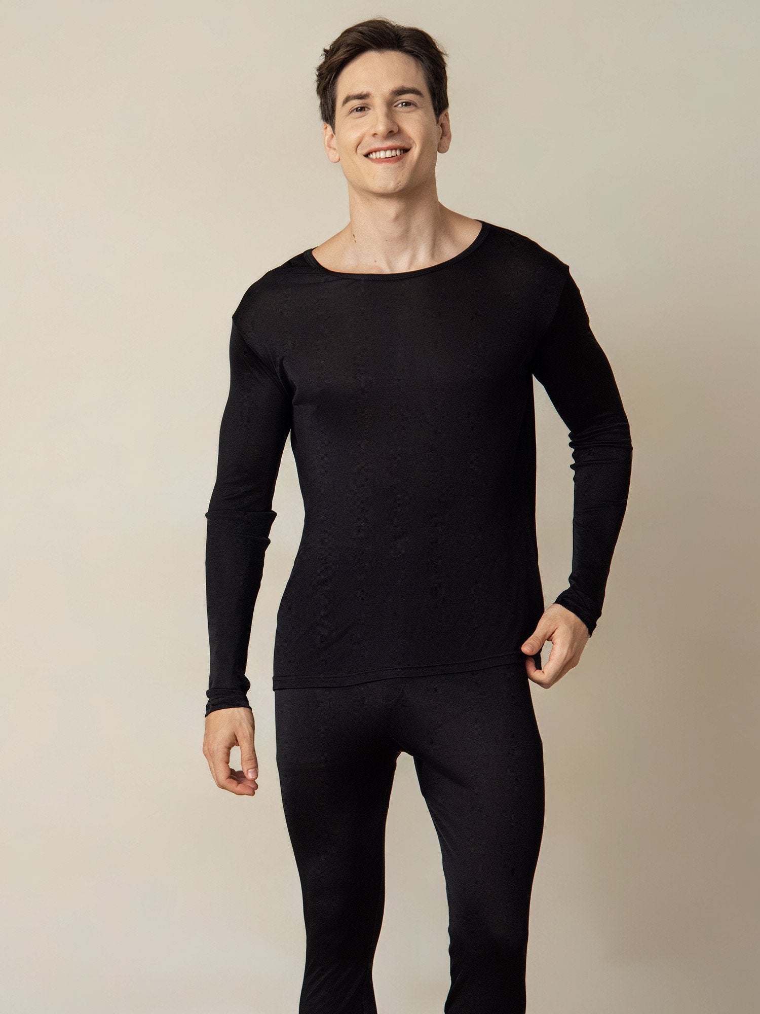 [Black] SilkSilky-CA Silk Knitted Round Neck Men's Pajamas 004