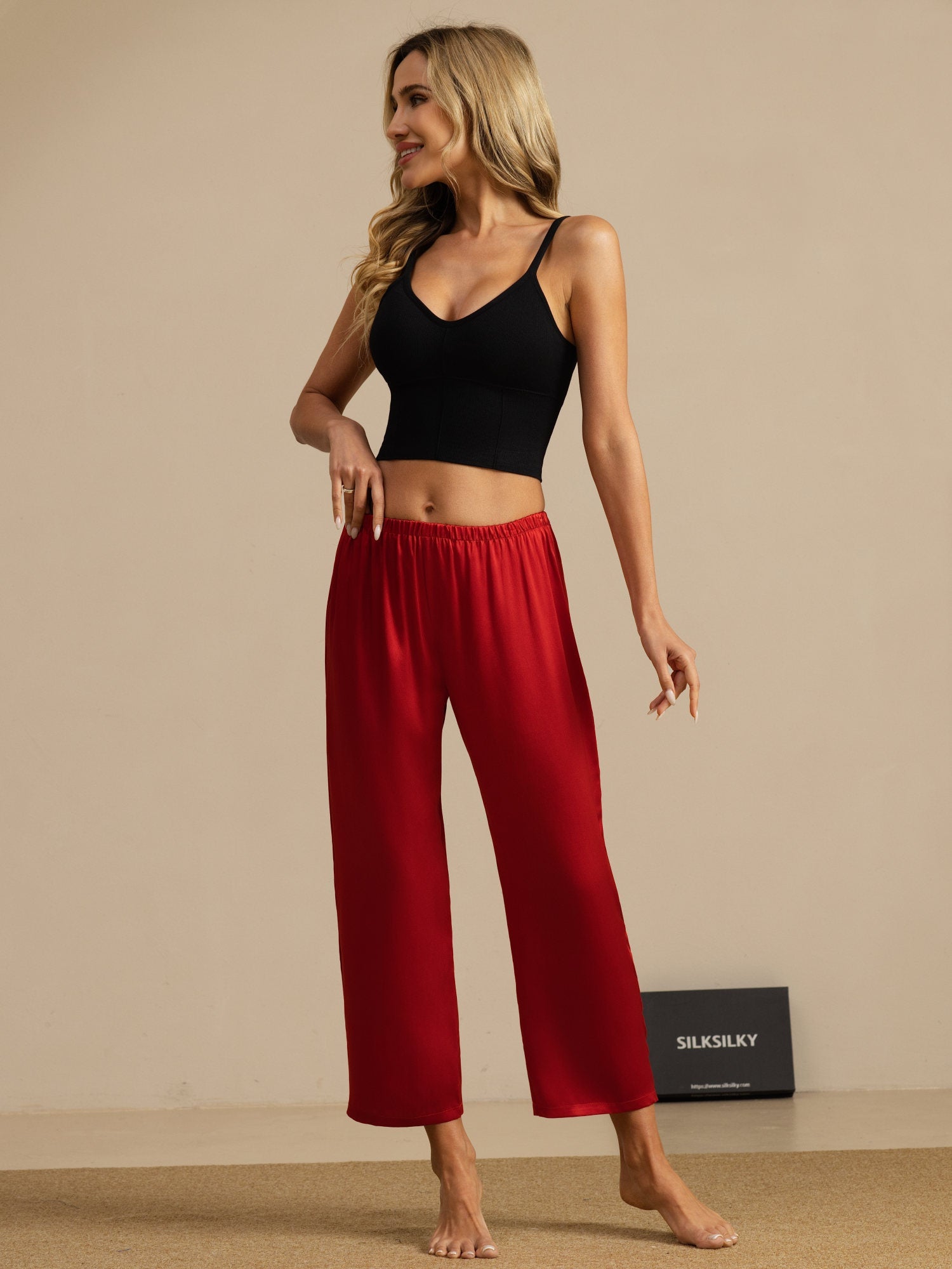 [Wine] SilkSilky-CA Women's Sleep Pants 007
