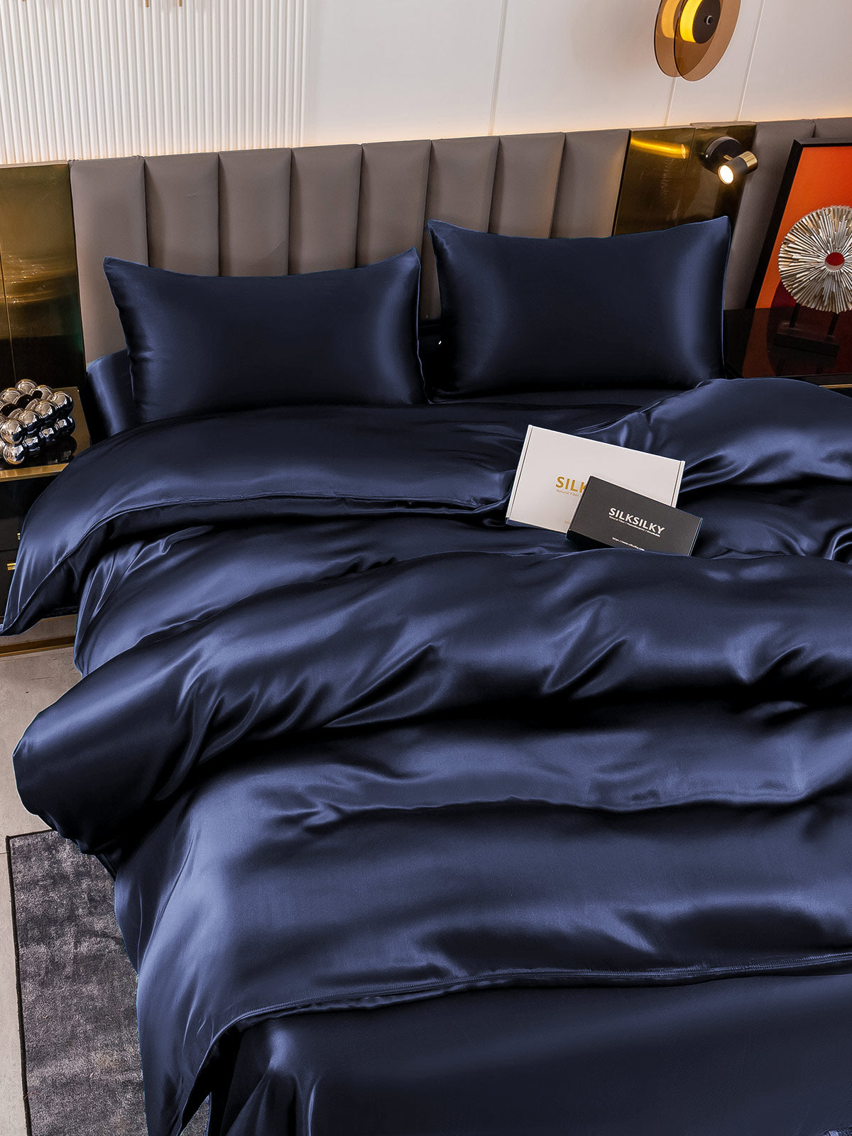 SilkSilky CA 19Momme Pure Silk Bedding Set DarkBlue 004