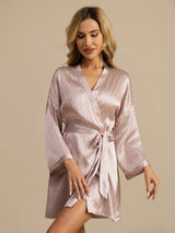 [Pink Heart Geo] SilkSilky-CA Long Sleeve Women's Robe 005