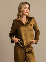 [Brown] SilkSilky-CA Long Sleeve Lapel Collar Women's Pajamas 006