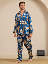 [Navy Dragon] SilkSilky-CA Long Sleeve Lapel Collar Men's Pajamas 004