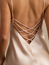[Pink] SilkSilky-CA Spaghetti Strap V Neck Nightgown 005