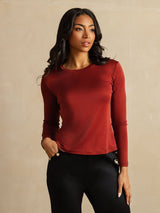 [Fired Brick] SilkSilky-CA 100% Silk Jersey Long Sleeve Crew Neck Women's T-Shirt 001