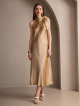 [Champagne] SilkSilky-CA Sleeveless Halter Dress 005