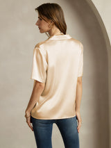 [Champagne] SilkSilky-CA 19Momme Silk Notched Neck Women's Shirt 002