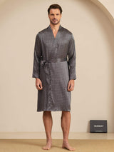 [Black Ginkgo] SilkSilky-CA Long Sleeve V Neck Men's Robe 007