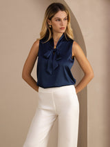 [Dark Blue] SilkSilky-CA Sleeveless Tie Neck Camisole 004