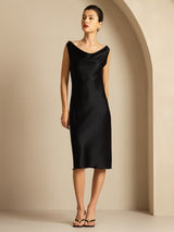 [Black] SilkSilky-CA Sleeveless Cowl Neck Dress 005