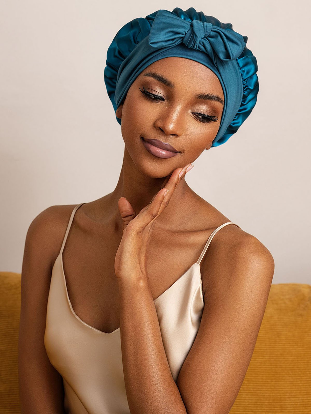 SilkSilky-CA Pure Silk Sleep Cap Teal 005