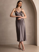 [Dark Khaki] SilkSilky-CA Spaghetti Strap V Neck Dress 006