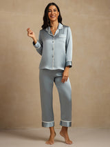 [Grayish Blue] SilkSilky-CA Long Sleeve Notch Collar Women's Pajamas 007