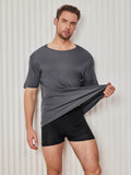 SilkSilky-CA Silk Knitted Short Sleeve Round Neck Men's T-Shirt DarkGray 005