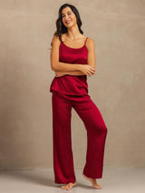 [Wine] SilkSilky-CA 19Momme Machine-Washable Silk Spaghetti Strap Scoop Neck Camisole Set 003