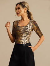 [Tiger] SilkSilky-CA 100% Silk Jersey Half Sleeve Scoop Neck Women's T-Shirt 005