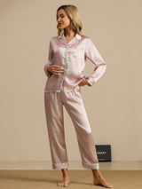 [Pink Heart Geo] SilkSilky-CA Short Sleeve Lapel Collar Women's Pajamas 006