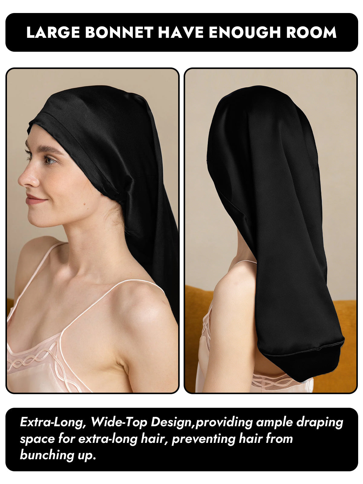 [Black] SilkSilky-CA Pure Silk Sleep Cap 003