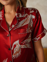 [Dark Red] SilkSilky-CA Short Sleeve Lapel Collar Women's Pajamas 004