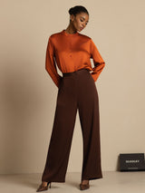 [Caramel] SilkSilky-CA 19Momme Stretch Silk Charmeuse Long Sleeve Stand Collar Blouse 007