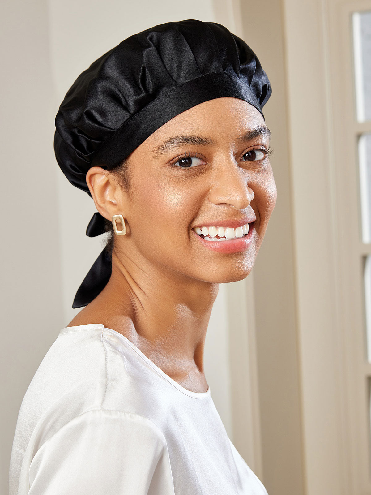 SilkSilky CA Pure Silk Sleep Cap Black 001