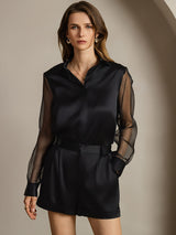 [Black] SilkSilky-CA Long Sleeve Lapel Collar Women's Shirt 005