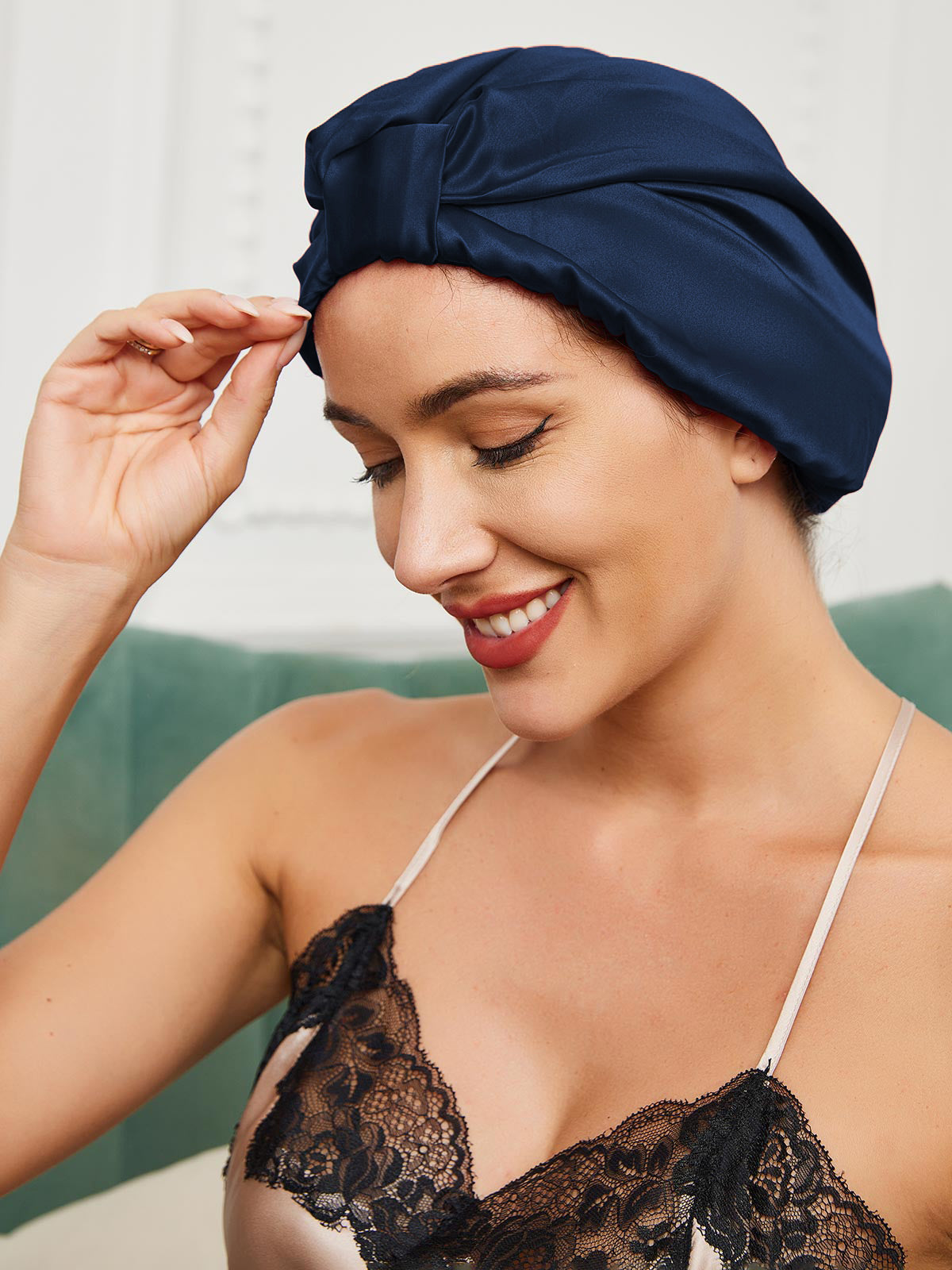 SilkSilky CA Pure Silk Sleep Cap DarkBlue 001