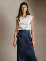 [White] SilkSilky-CA Cap Sleeve Cowl Neck Women's T-Shirt 008