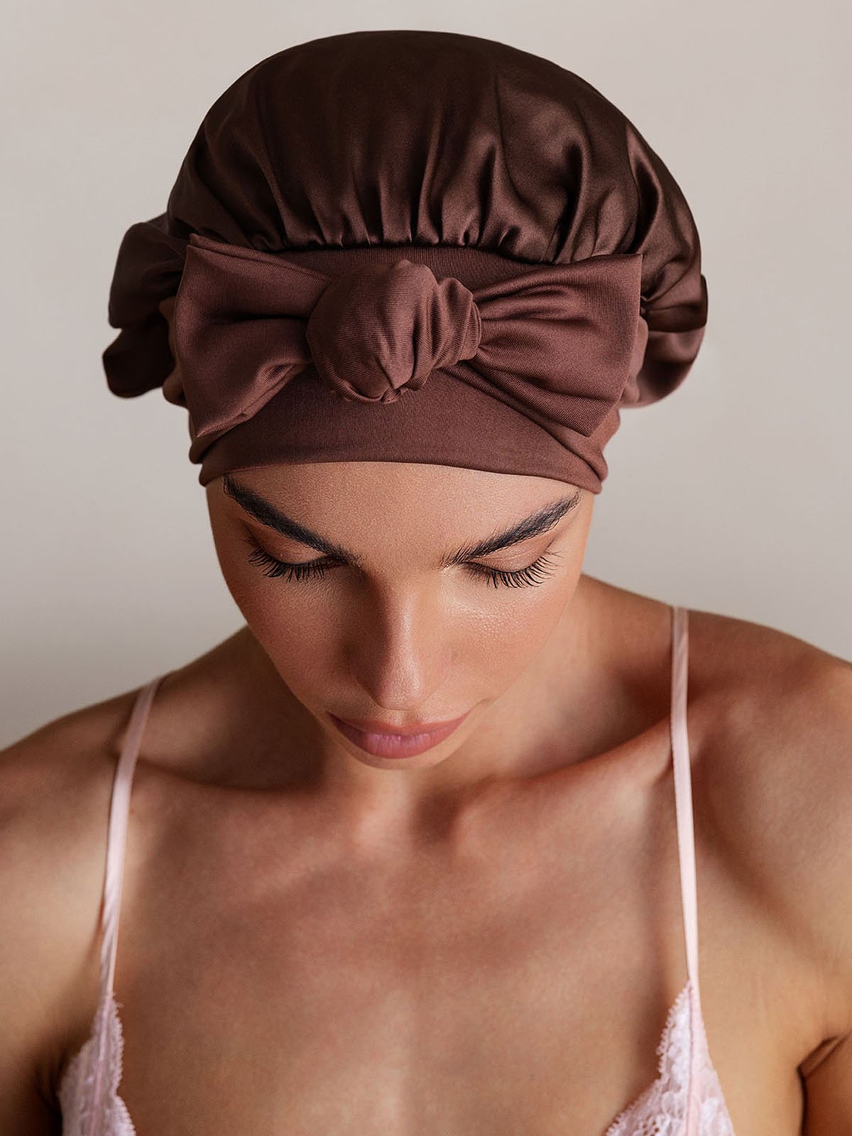 SilkSilky-CA Pure Silk Sleep Cap Coffee 004