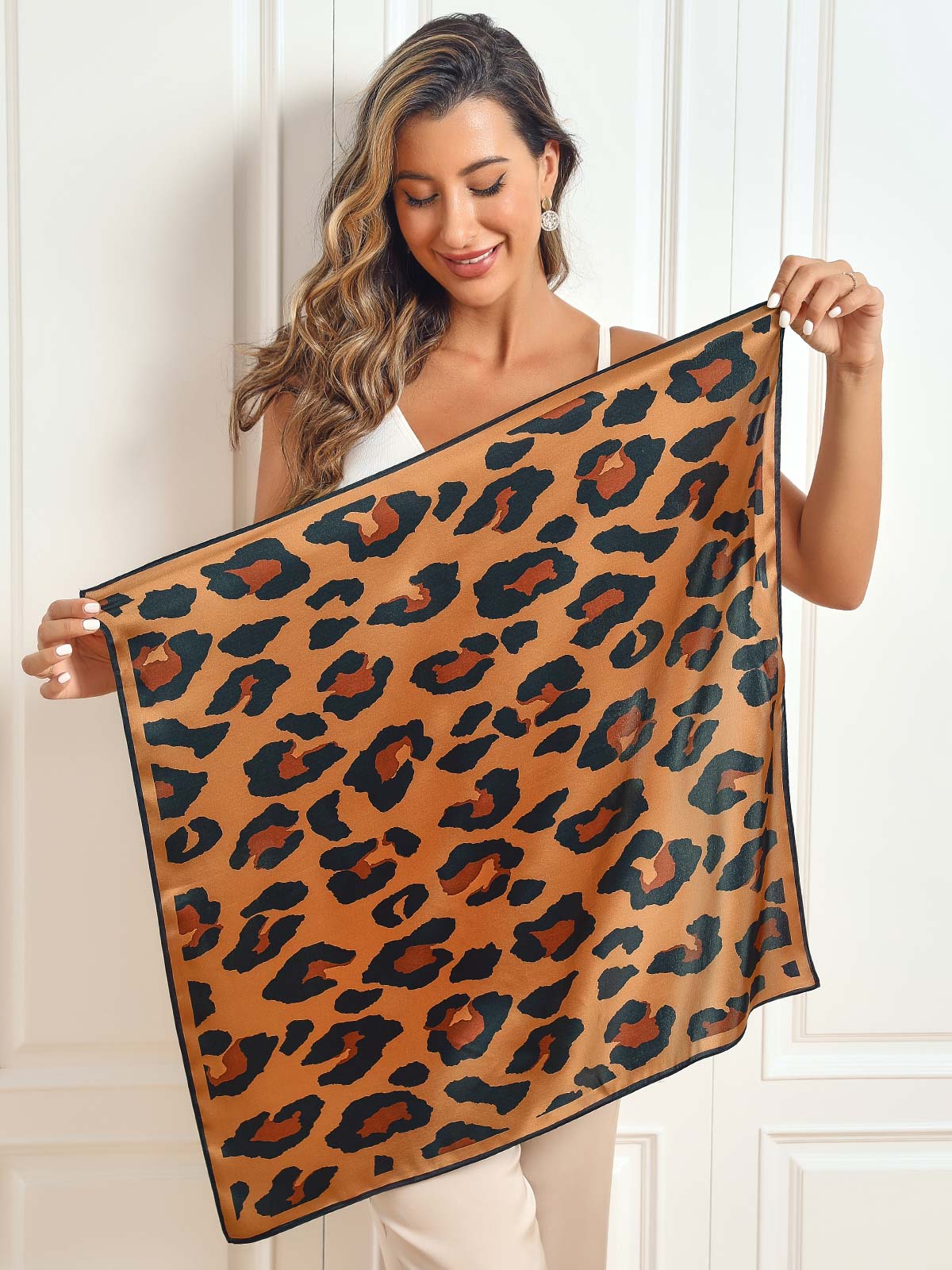 SilkSilky CA Pure Silk Scarf Leopard 002