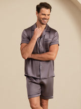 [Purple Gray] SilkSilky-CA Short Sleeve Notch Collar Men's Pajamas 005