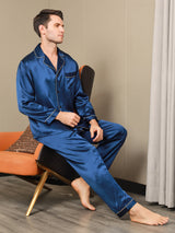 [Dark Blue] SilkSilky-CA Long Sleeve Notch Collar Men's Pajamas 003