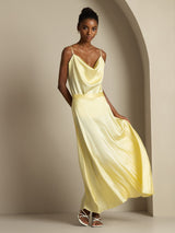 [Light Yellow] SilkSilky-CA Spaghetti Strap Cowl Neck Women's Outfit Sets 006