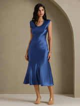 [Real Teal] SilkSilky-CA Cap Sleeve Dress 006