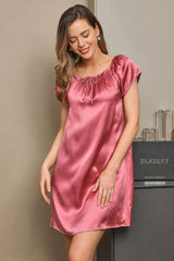 [Pale Mauve] SilkSilky-CA Cap Sleeve Square Neck Nightgown 005