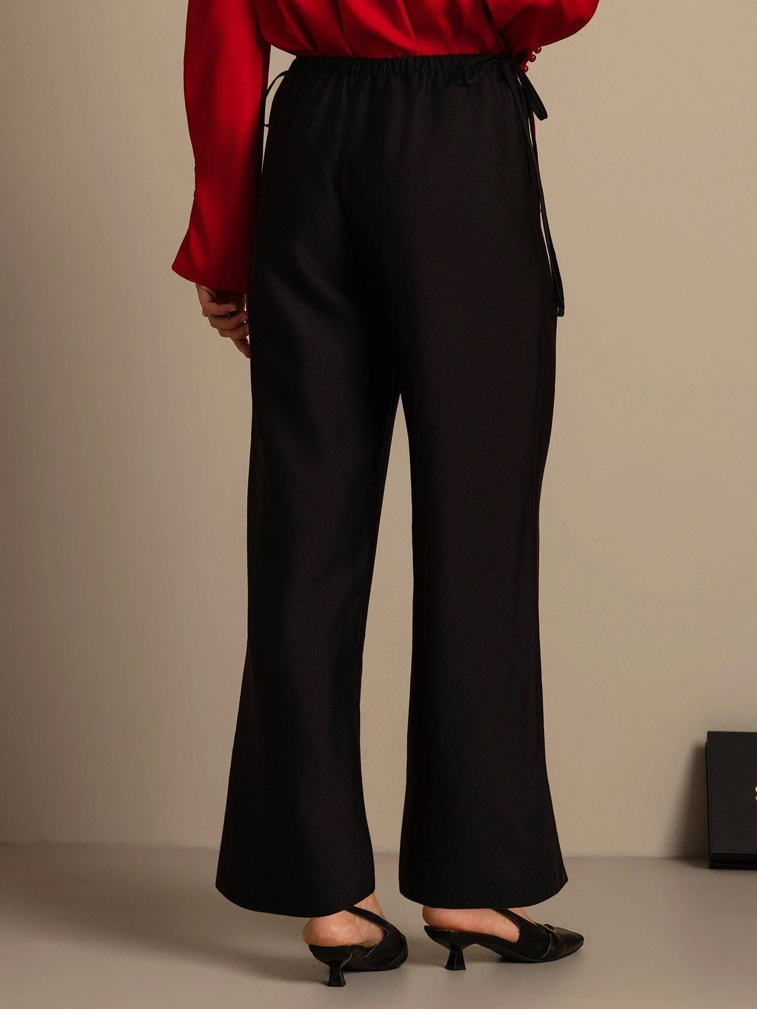 [Black] SilkSilky-CA 32Momme Silk-Wool Blend Womens Pants 002,