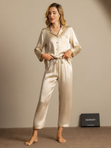 [Champagne] SilkSilky-CA Long Sleeve Lapel Collar Women's Pajamas 003