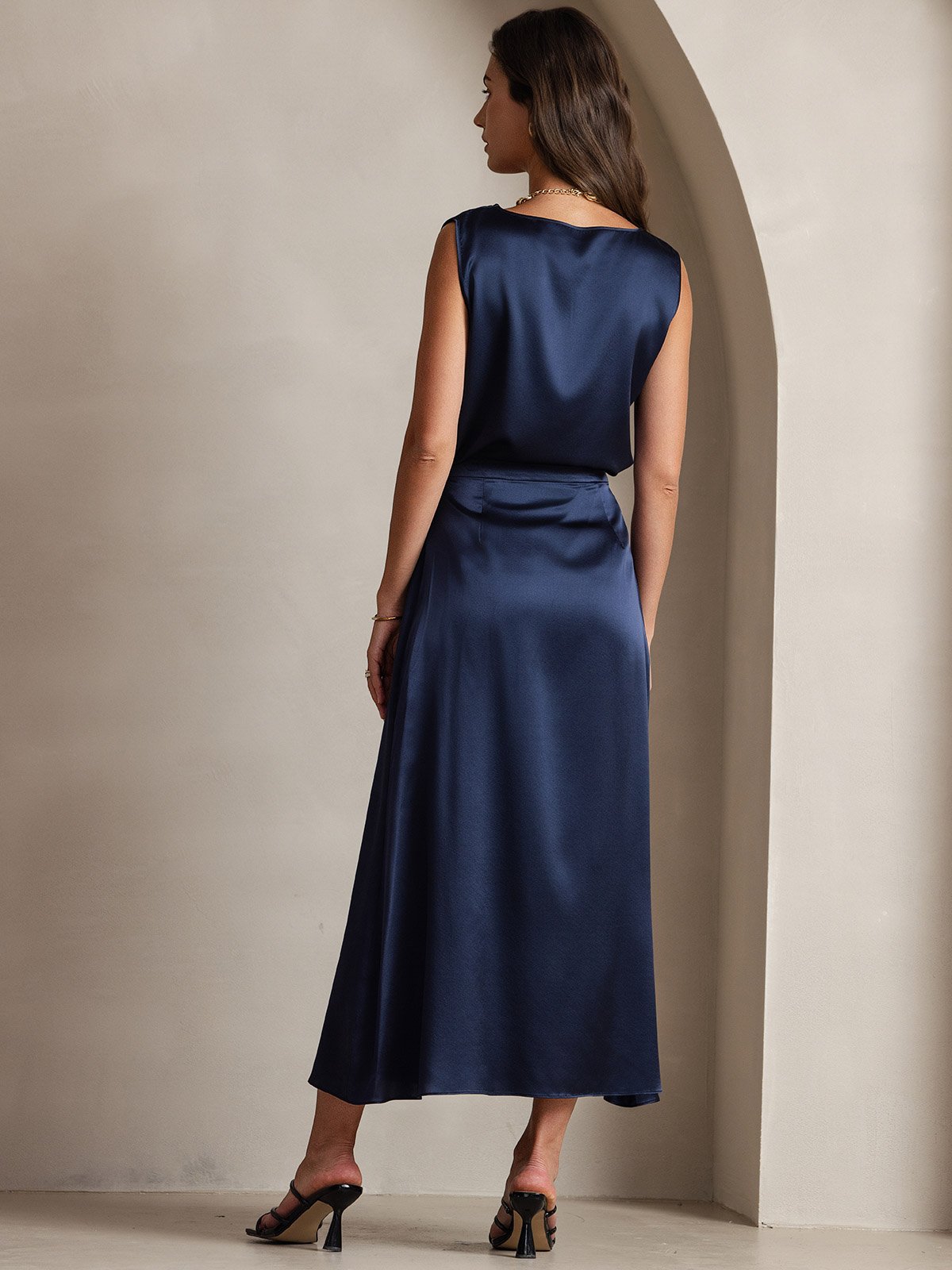 [Dark Blue] SilkSilky-CA 19Momme Silk Skirt 004