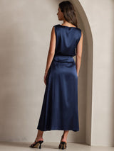 [Dark Blue] SilkSilky-CA 19Momme Stretch Silk Charmeuse Skirt 004