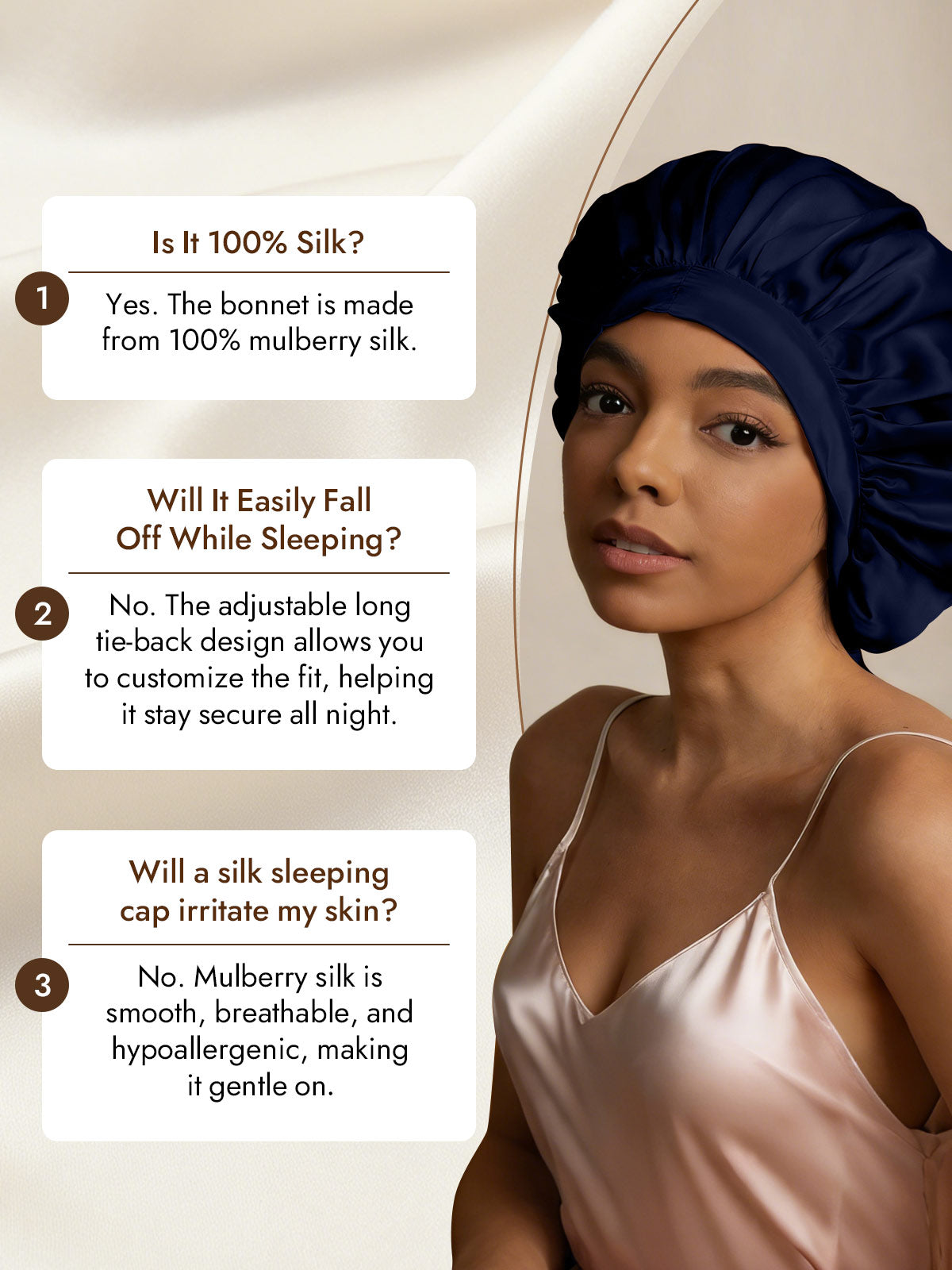 [Dark Blue] SilkSilky-CA Pure Silk Sleep Cap 007