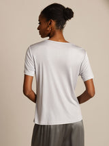 [Silver] SilkSilky-CA 100% Silk Jersey Short Sleeve Round Neck Women's T-Shirt 002