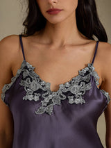 [Purple Gray] SilkSilky-CA Spaghetti Strap V Neck Camisole Set 004
